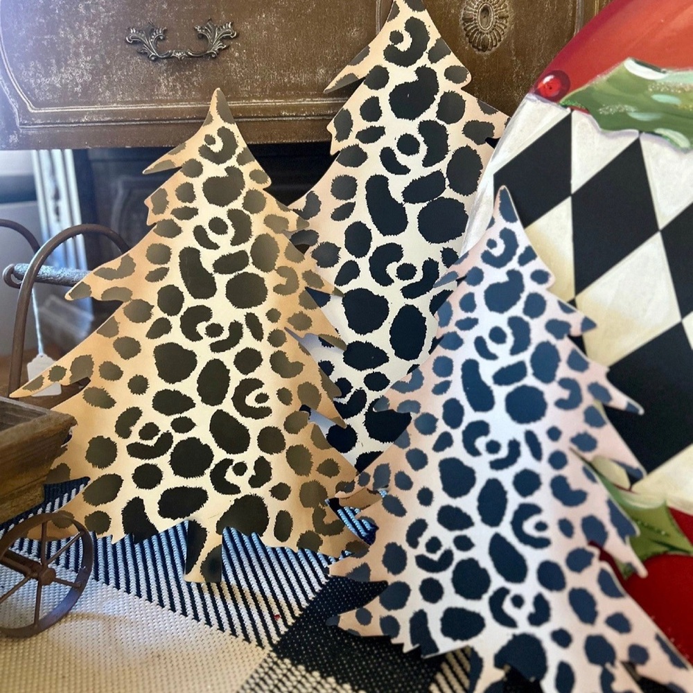 Leopard Metal Stakes Set of 3 Print Holiday Tree Decor Set